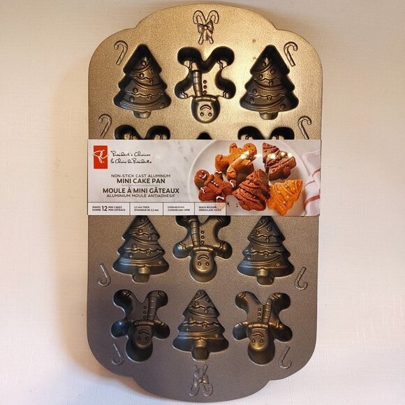 New PC Non-Stick Cast Aluminum Holiday Christmas 12 Festive 3D Mini Loaf Pan - Picture 1 of 5